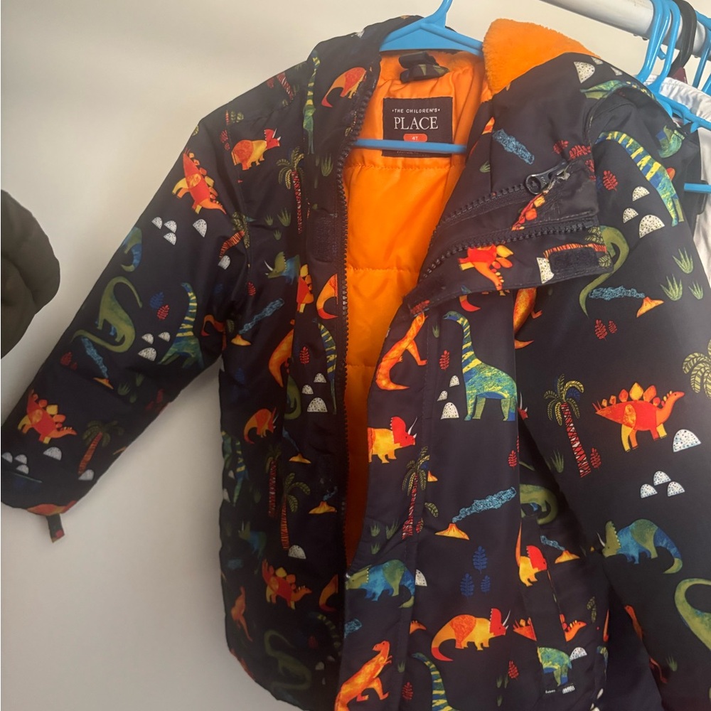 The Children's Place Kids Dinosaur Puffer Jacket - Black and Orange